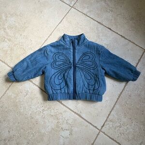 Kids Blue Denim Jacket with Butterfly Design